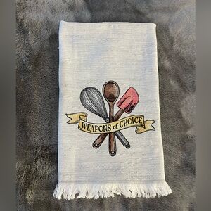 Embroidered Ladinne brand oversized kitchen towel with Cooking Utensils Design